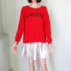 Workshop 35 Republic Clothing  Women's Red Sweater AMOUR Print Sz S NWT Soft .